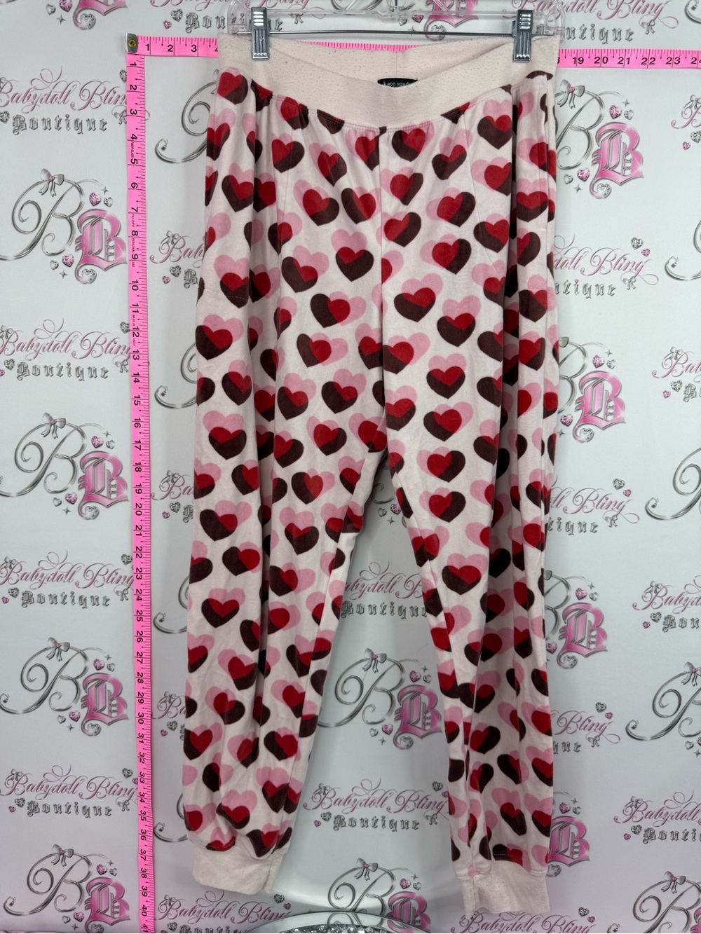 kate spade pants fleece Pink Red Heart-Print Lounge Pants